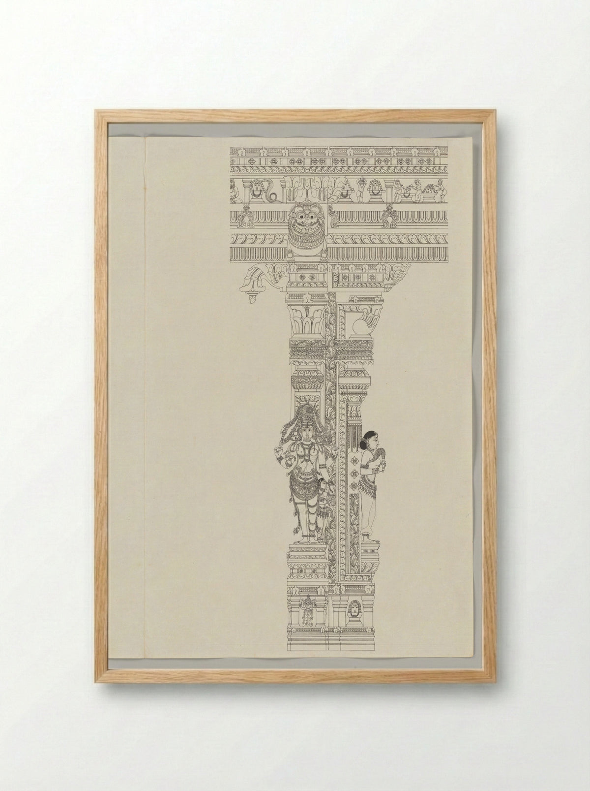 Untitled (Ardanarishvara and Attendant, Ink Drawing) - Fine Art Print - Framed Print Wood