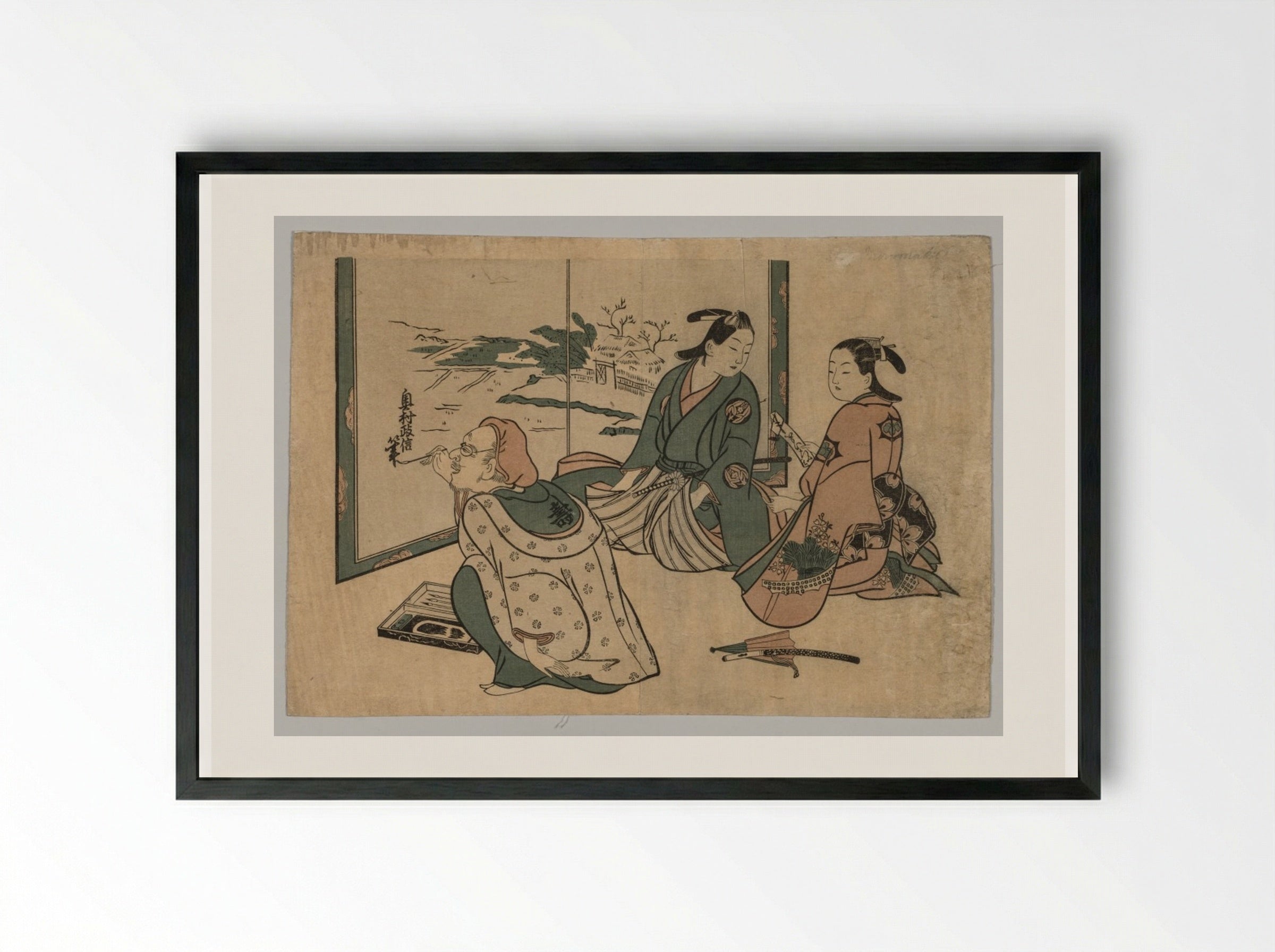 Untitled (Artist Painting a Screen) - Okumura Masanobu - Framed Print Black
