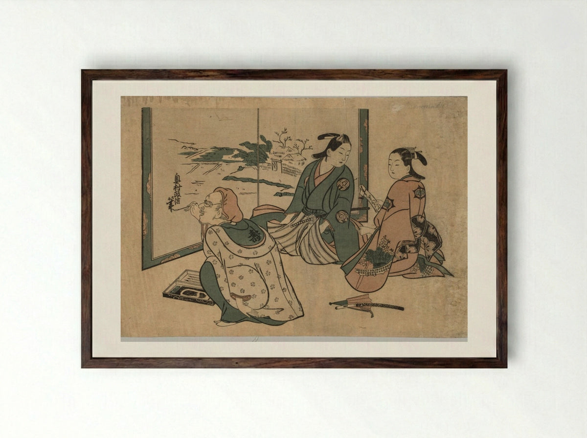 Untitled (Artist Painting a Screen) - Okumura Masanobu - Framed Print Dark Wood