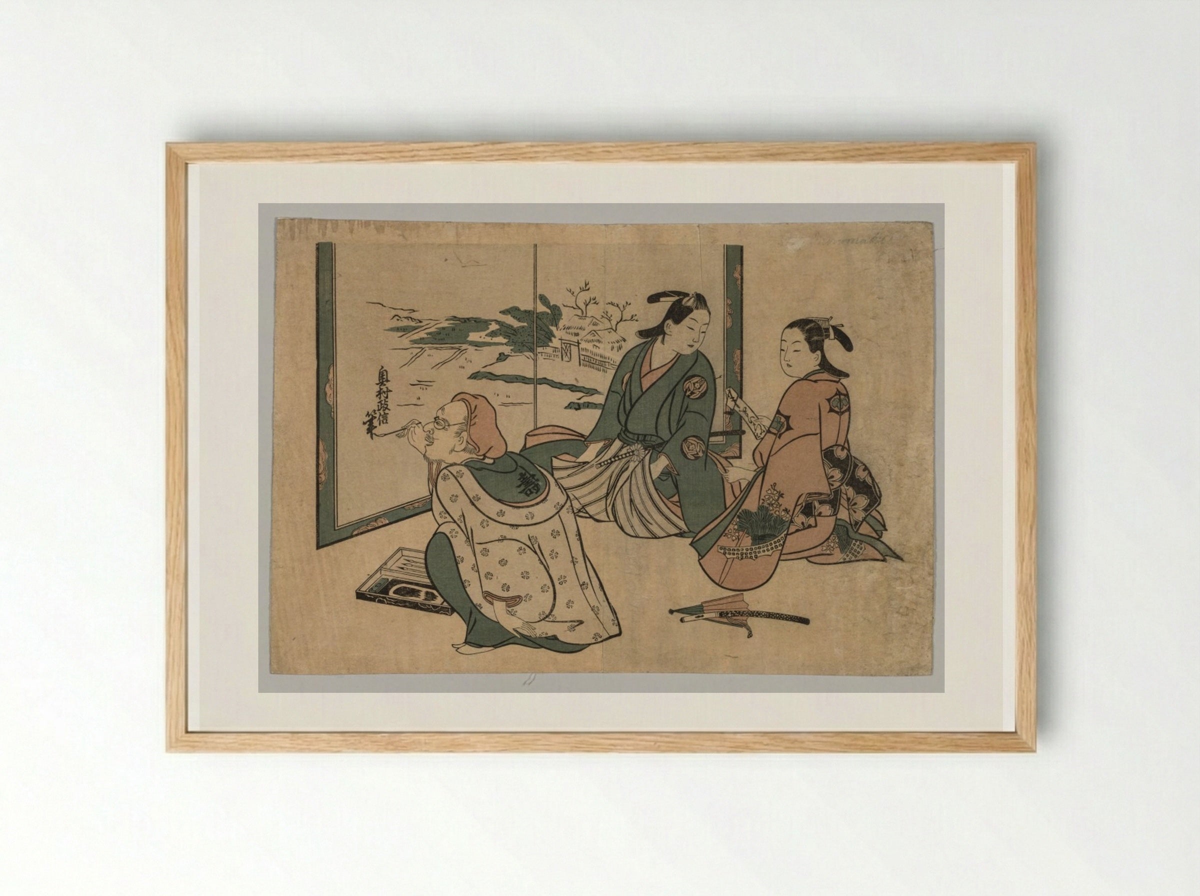 Untitled (Artist Painting a Screen) - Okumura Masanobu - Framed Print Wood