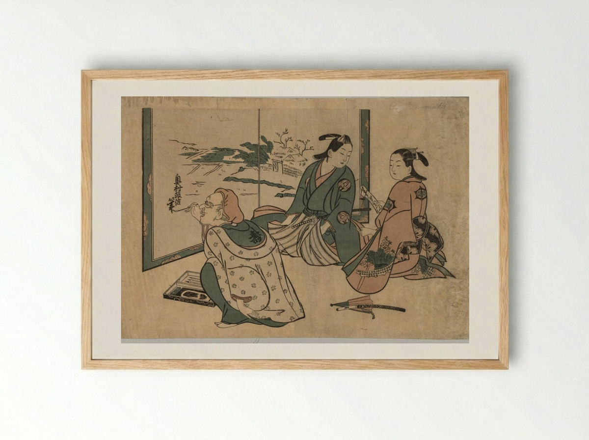 Untitled (Artist Painting a Screen) - Okumura Masanobu - Framed Print Wood