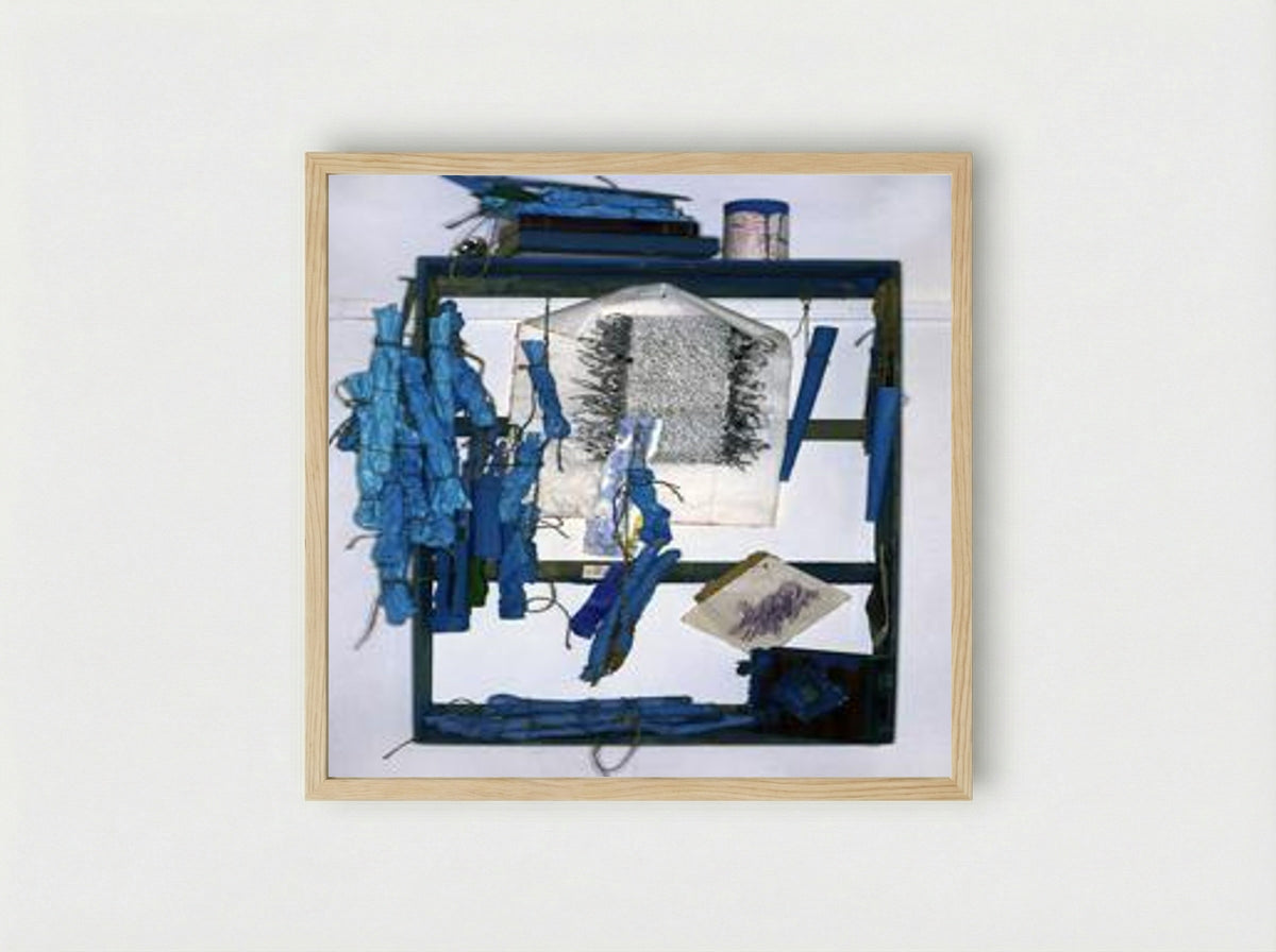 Untitled (Assemblage with Blue Bundles) - Ion Bitzan - Framed Print Wood