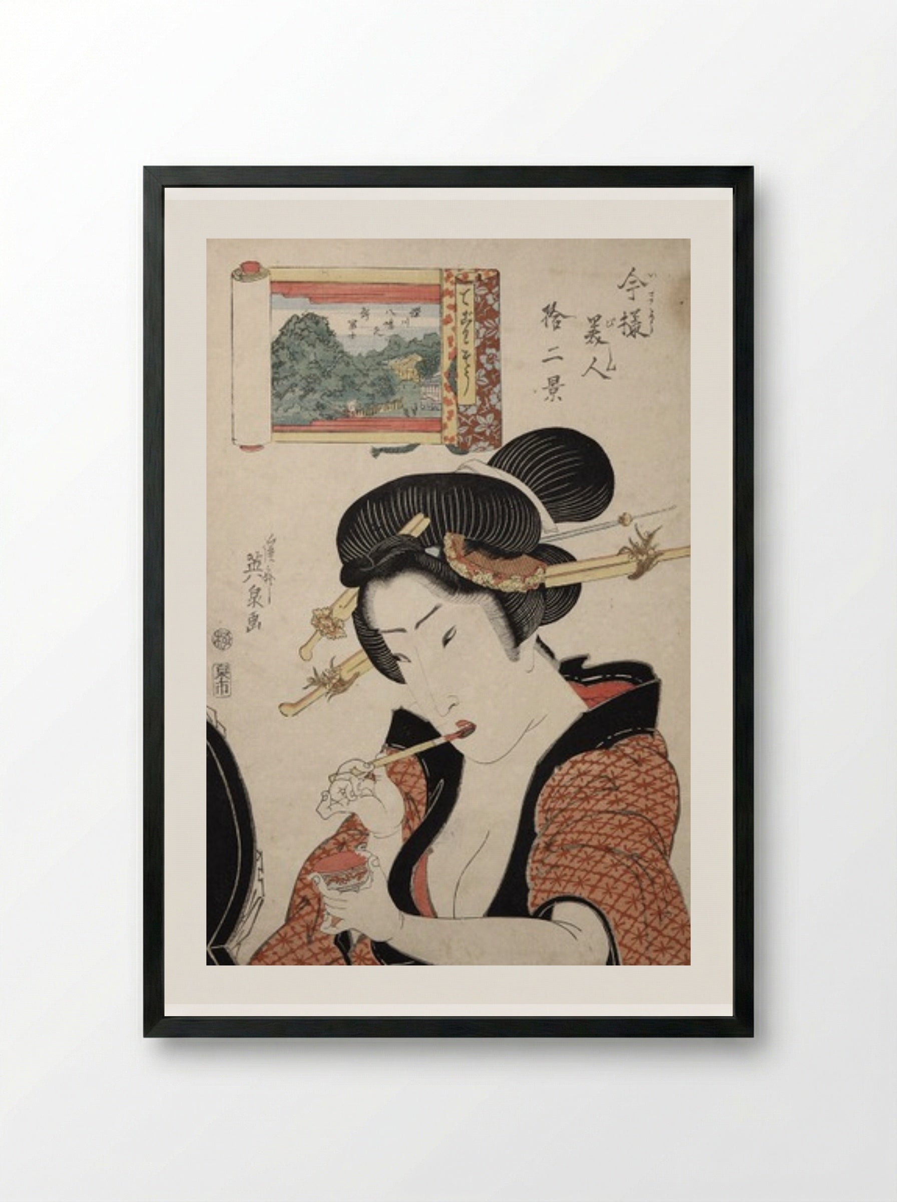 Untitled (Bijin-ga with Hand Mirror) - Keisai Eisen - Framed Print Black