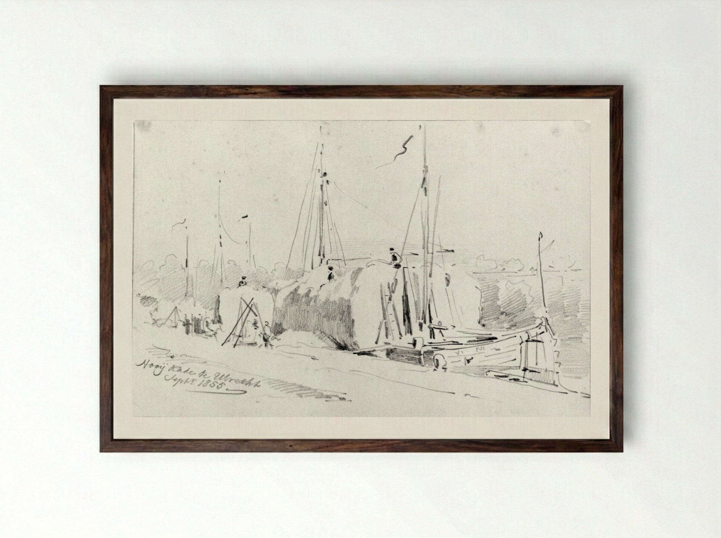 Untitled (Boats at Nooij Kade, Utrecht) - Pieter van Loon - Framed Print Dark Wood