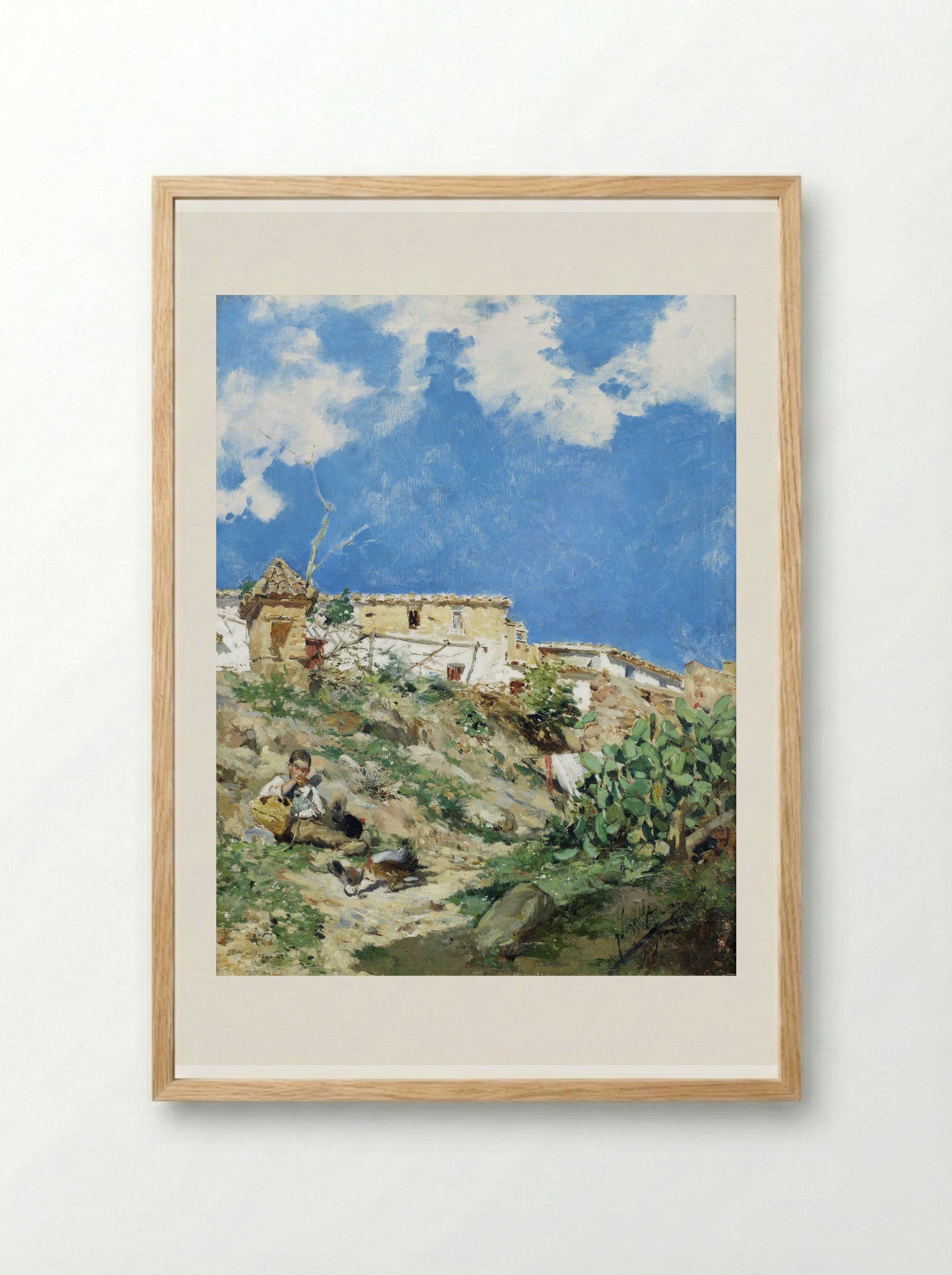 Untitled (Boy with Chickens in a Rural Setting) - Joaquín Sorolla - Framed Print Wood