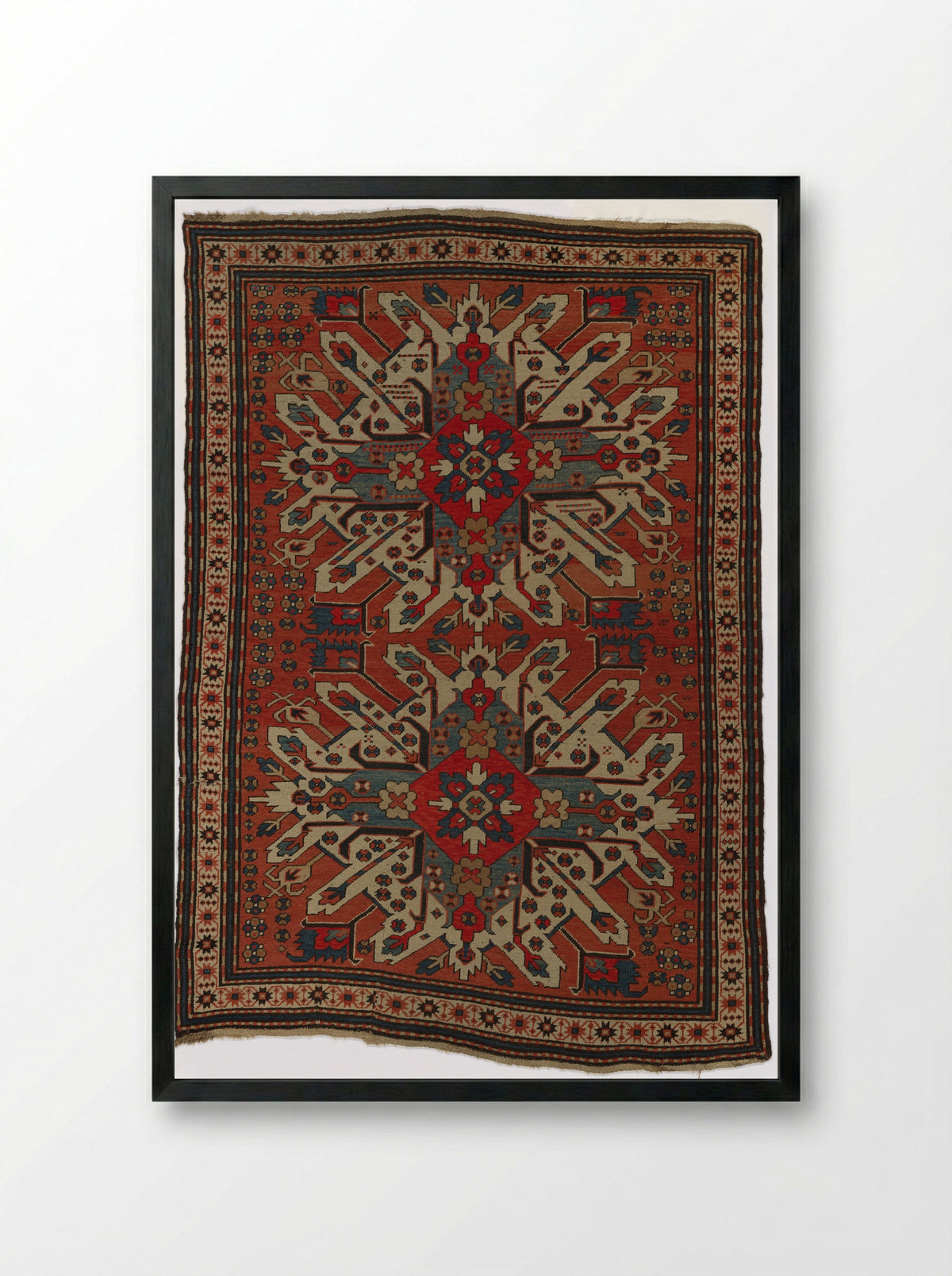 Untitled (Caucasian Carpet Design) - Unknown Artist - Framed Print Black