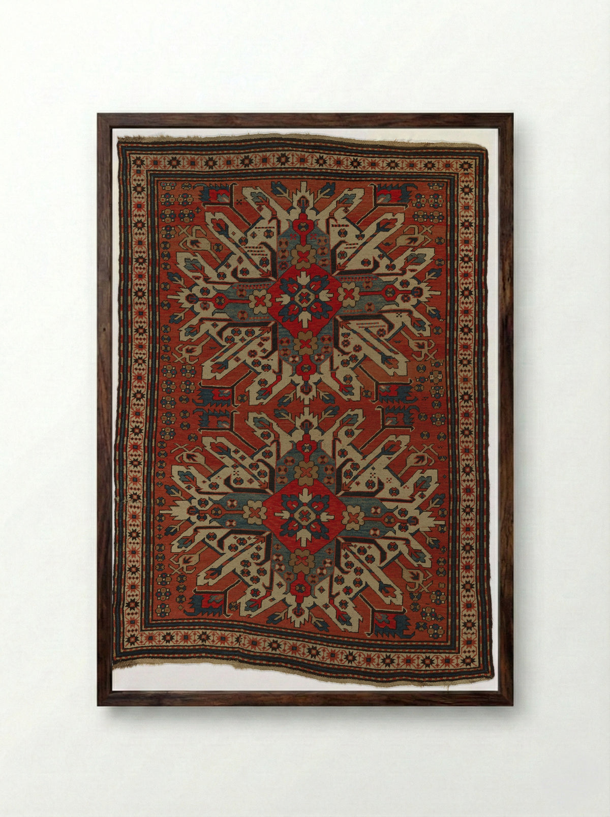 Untitled (Caucasian Carpet Design) - Unknown Artist - Framed Print Dark Wood