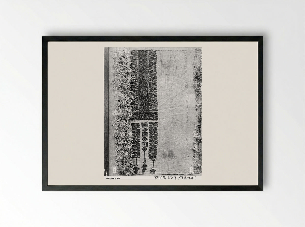 Untitled (Circular Textile Fragment with Geometric Motif) - Fine Art Print - Framed Print Black