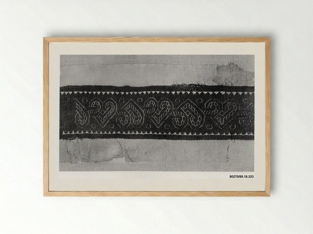 Untitled (Circular Textile Fragment with Geometric Motif) - Fine Art Print - Framed Print Wood
