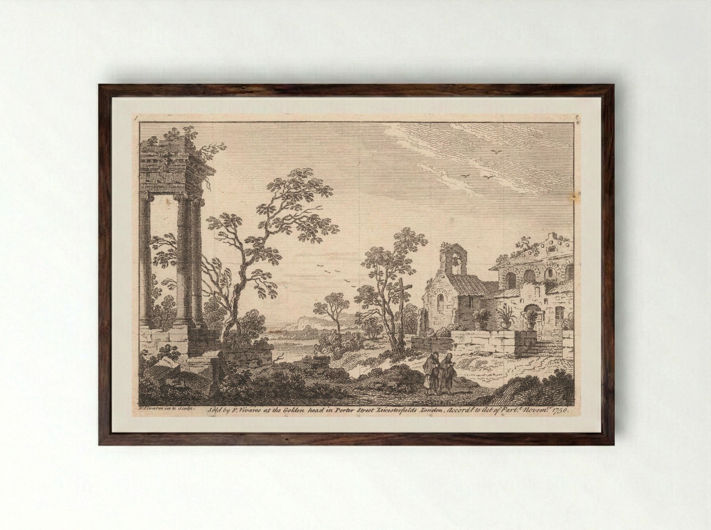 Untitled (Classical Ruins and Figures) - François Vivares - Framed Print Dark Wood