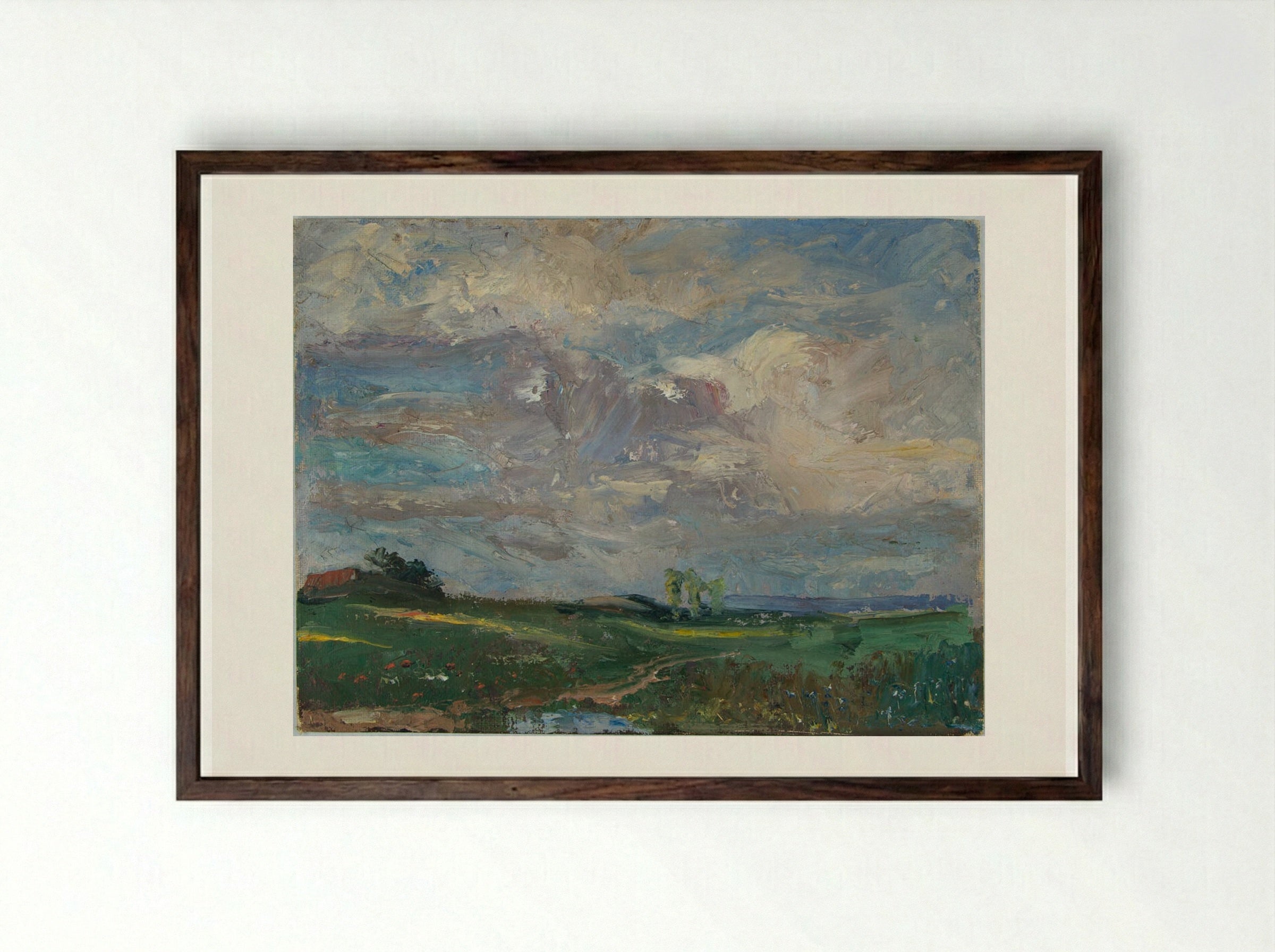 Untitled (Cloud Study over Rolling Fields) - William Valentine Schevill - Framed Print Dark Wood