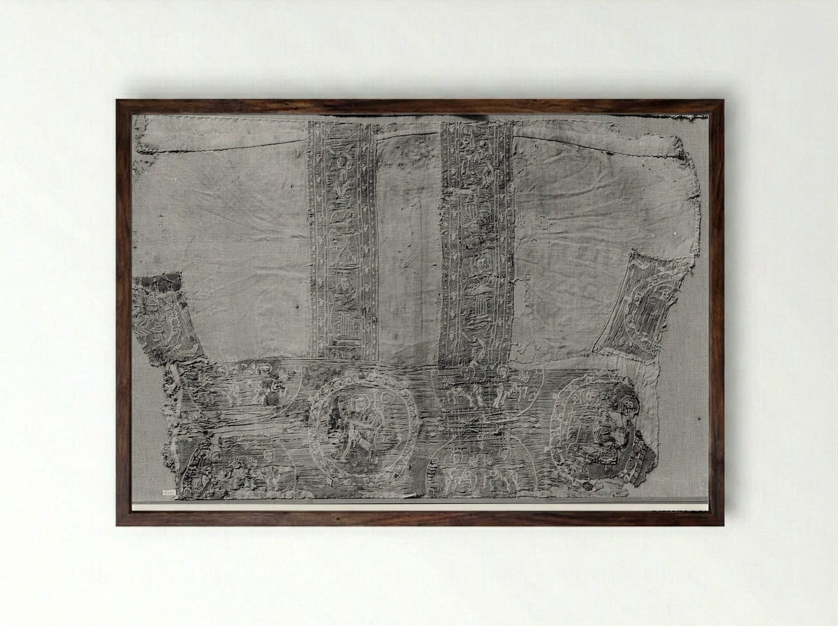 Untitled (Coptic Textile Fragment with Figural Medallions) - Fine Art Print - Framed Print Dark Wood