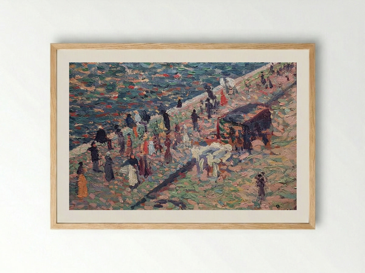 Untitled (Crowd by the Water, Oil on Card) - Maximilien Luce - Framed Print Wood