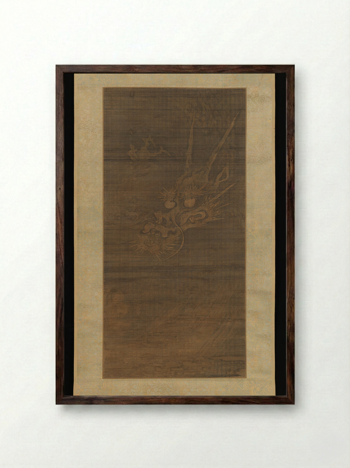 Untitled (Dragon, Ink on Silk) - Fine Art Print - Framed Print Dark Wood