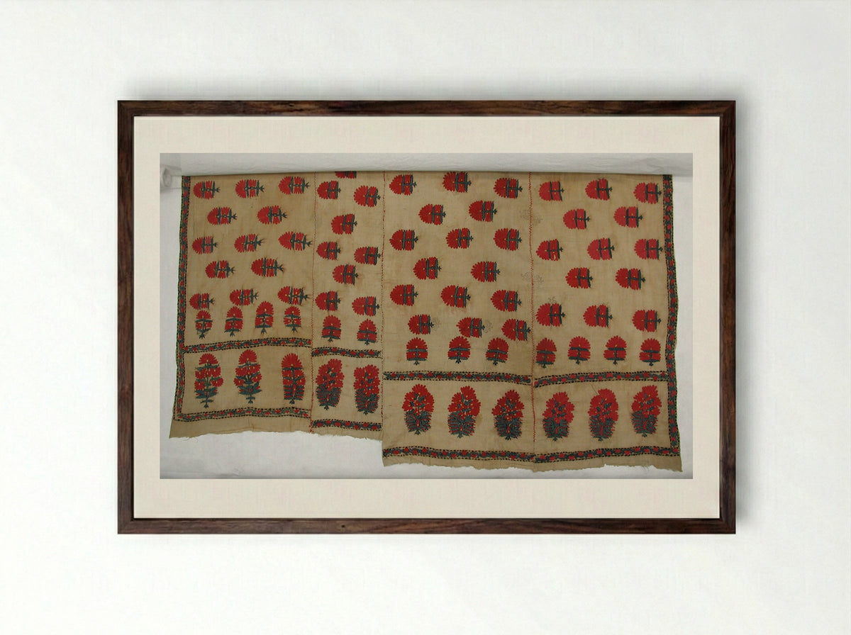Untitled (Embroidered Textile Cover, Cotton) - Fine Art Print - Framed Print Dark Wood