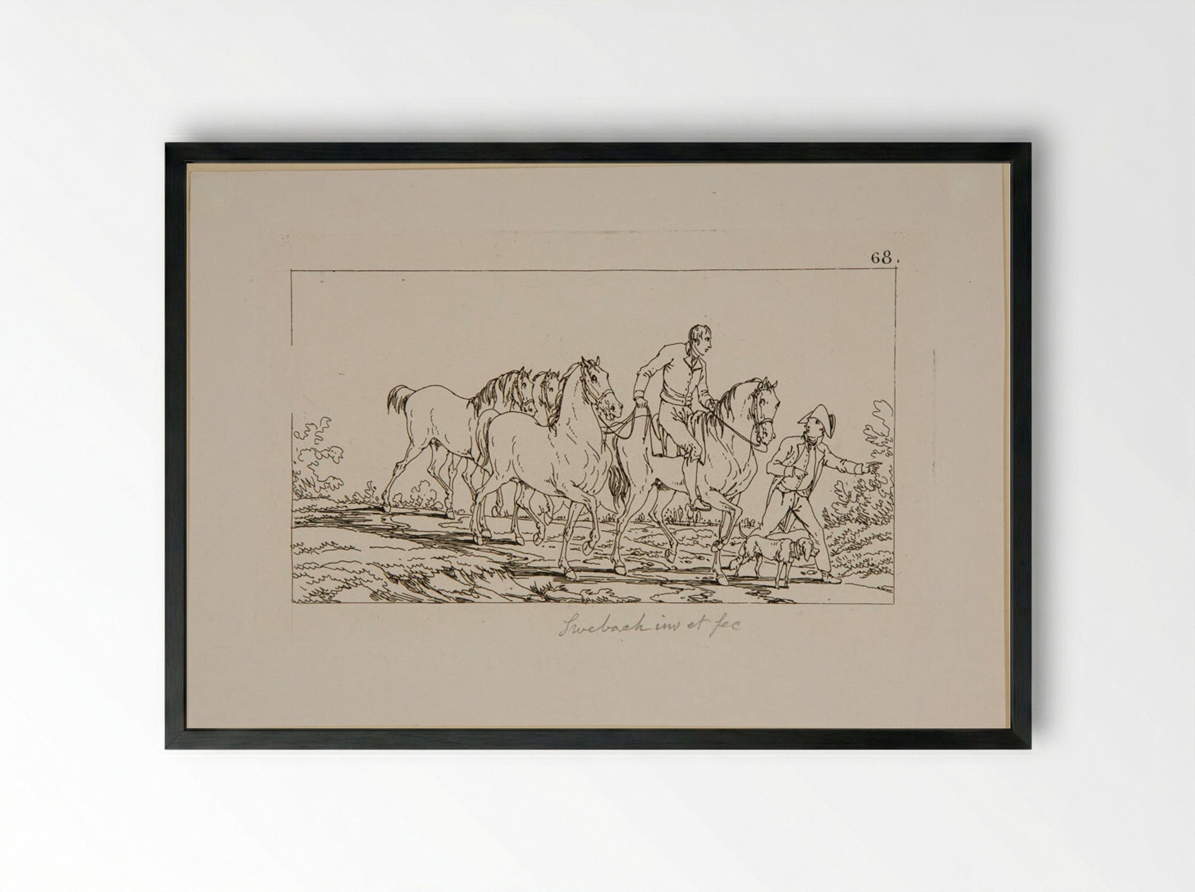 Untitled (Equestrian Study) - Jacques-Francois-Joseph Swebach - Framed Print Black