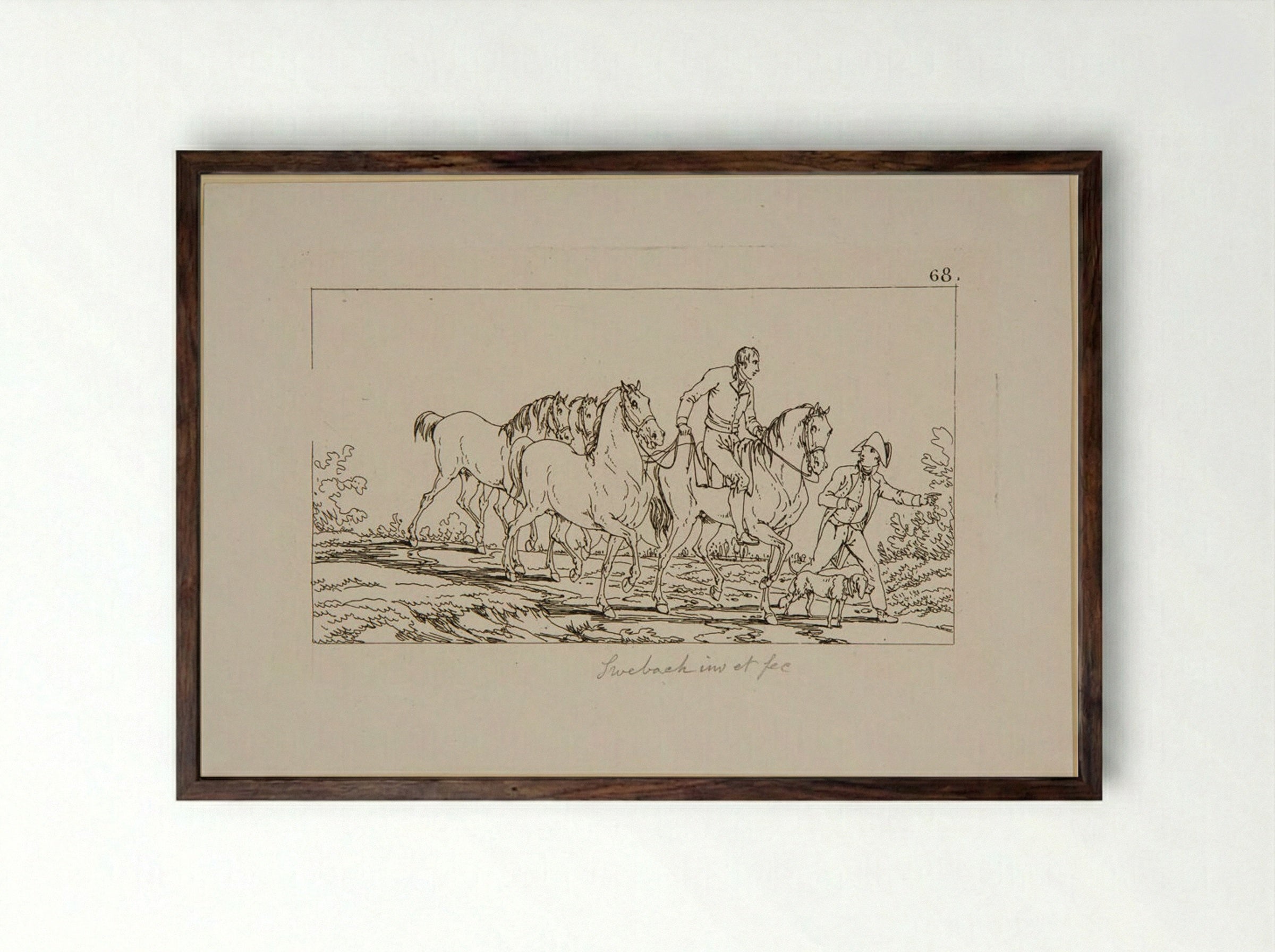 Untitled (Equestrian Study) - Jacques-Francois-Joseph Swebach - Framed Print Dark Wood