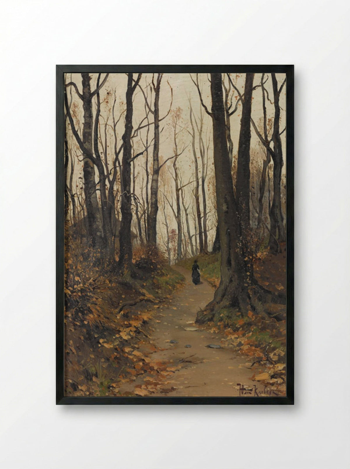 Untitled (Figure on a Forest Path) - Julius Sergius von Klever - Framed Print Black