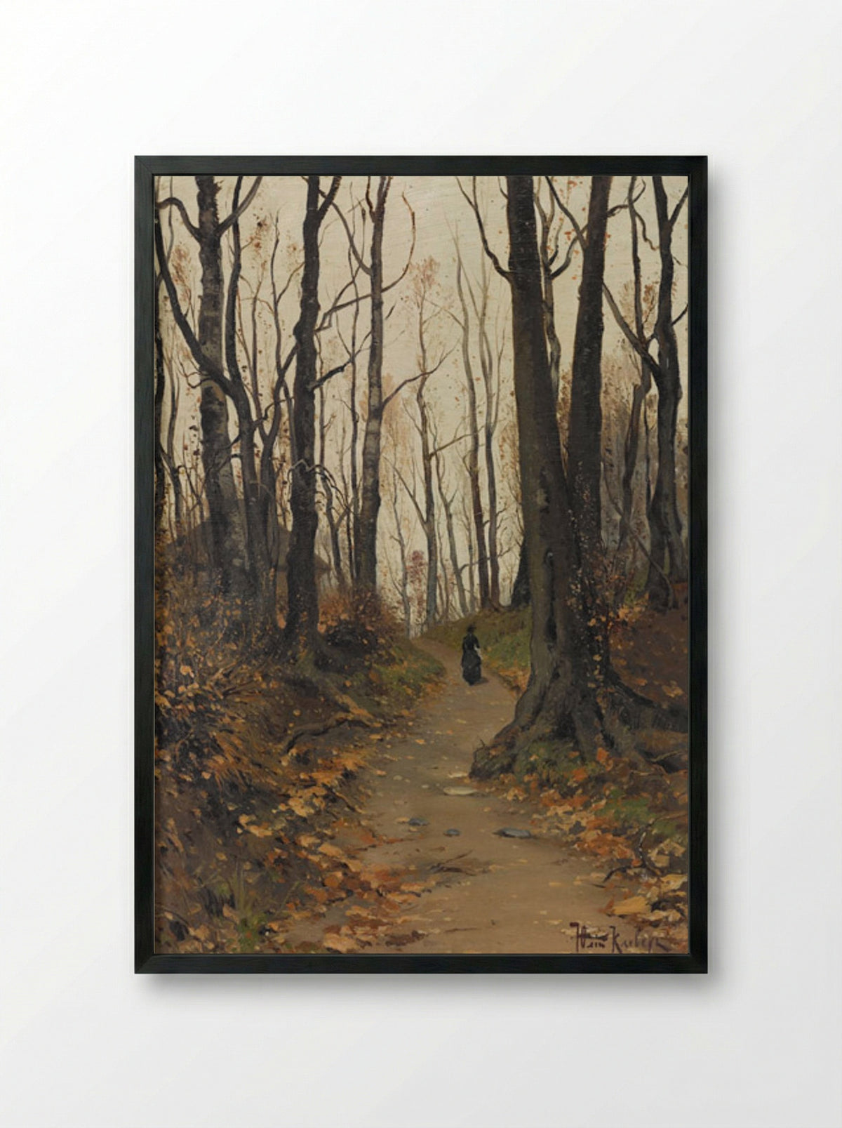 Untitled (Figure on a Forest Path) - Julius Sergius von Klever - Framed Print Black