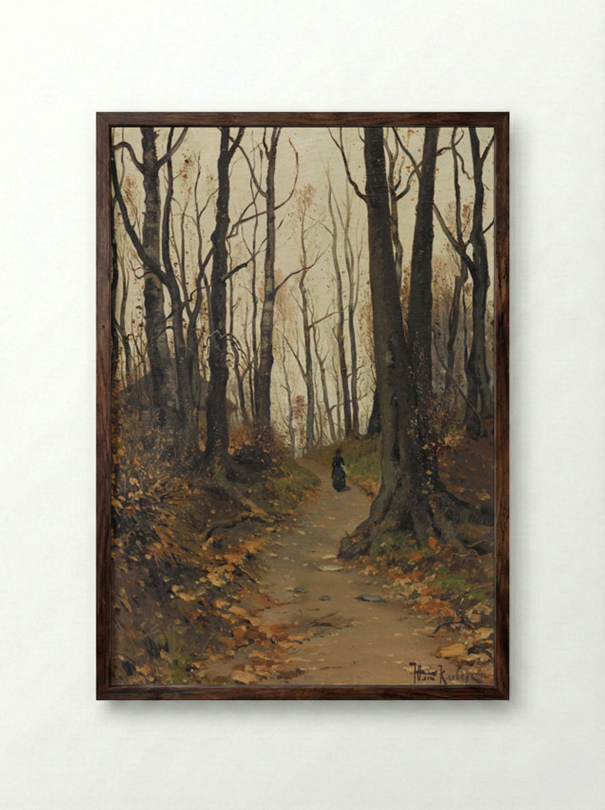 Untitled (Figure on a Forest Path) - Julius Sergius von Klever - Framed Print Dark Wood
