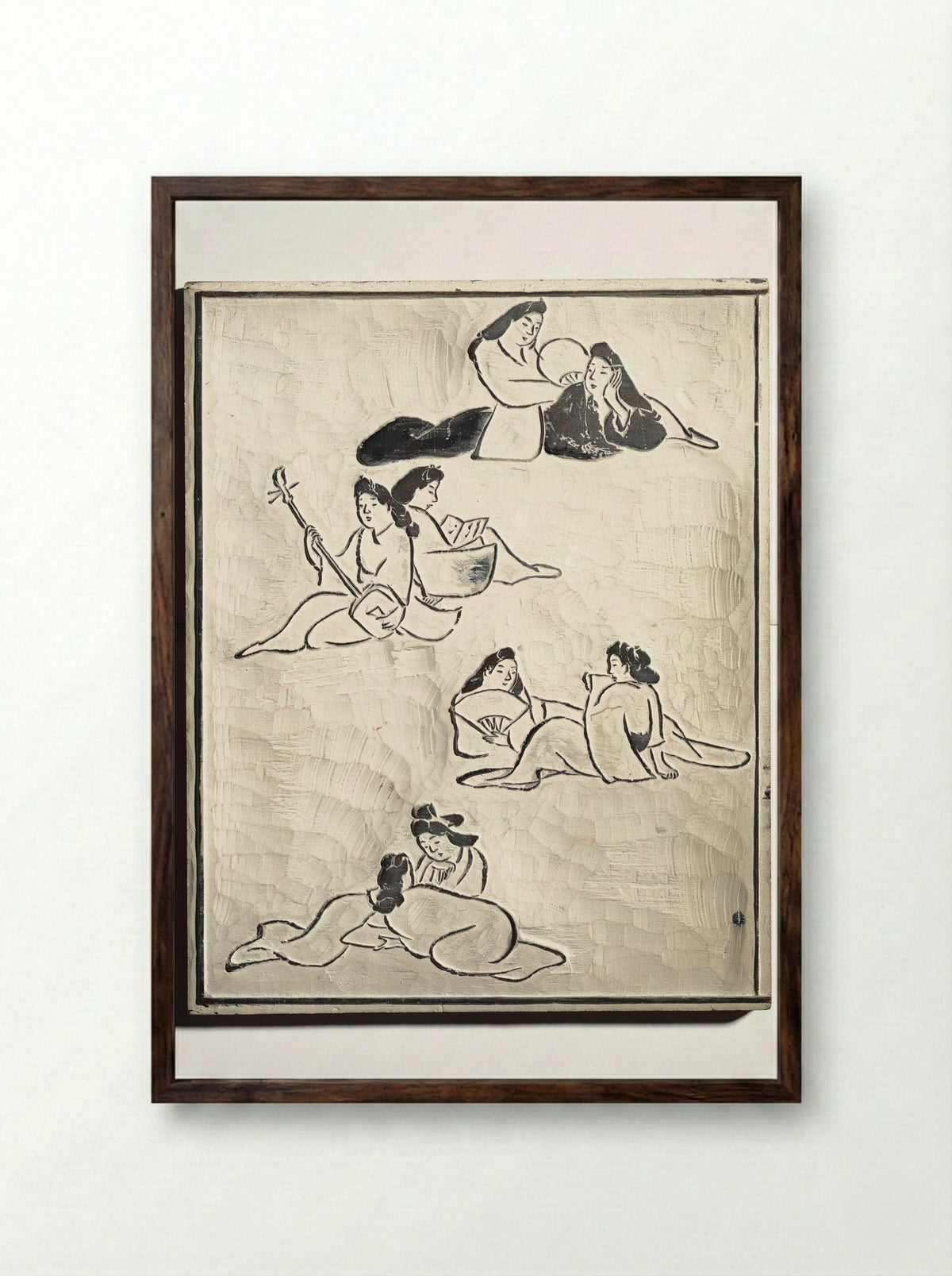 Untitled (Figures in Leisure) - Kuwagata Keisai - Framed Print Dark Wood