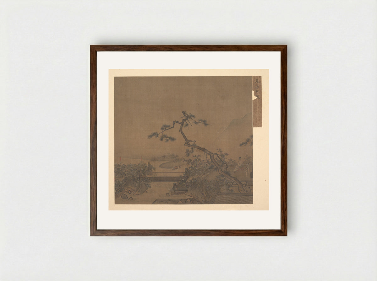 Untitled (Figures on a Terrace) - Fine Art Print - Framed Print Dark Wood