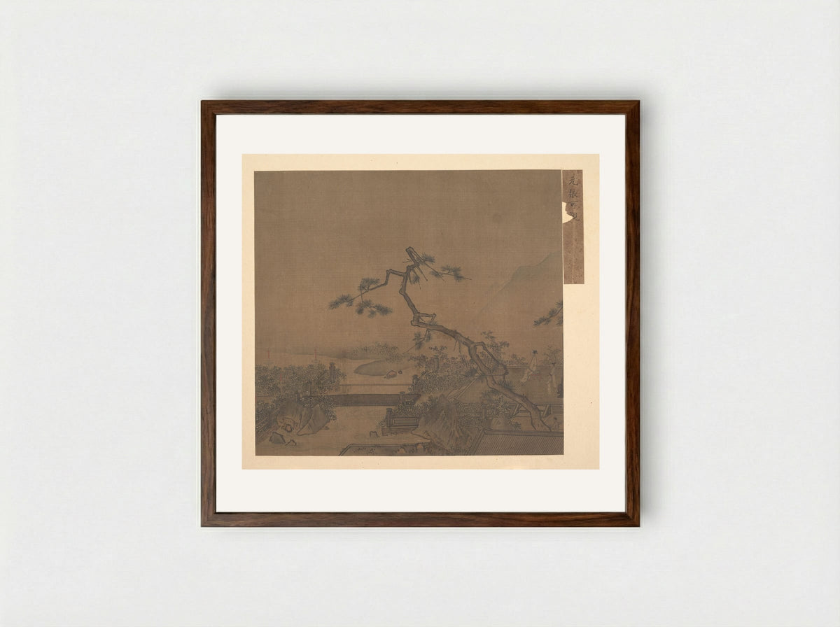 Untitled (Figures on a Terrace) - Fine Art Print - Framed Print Dark Wood