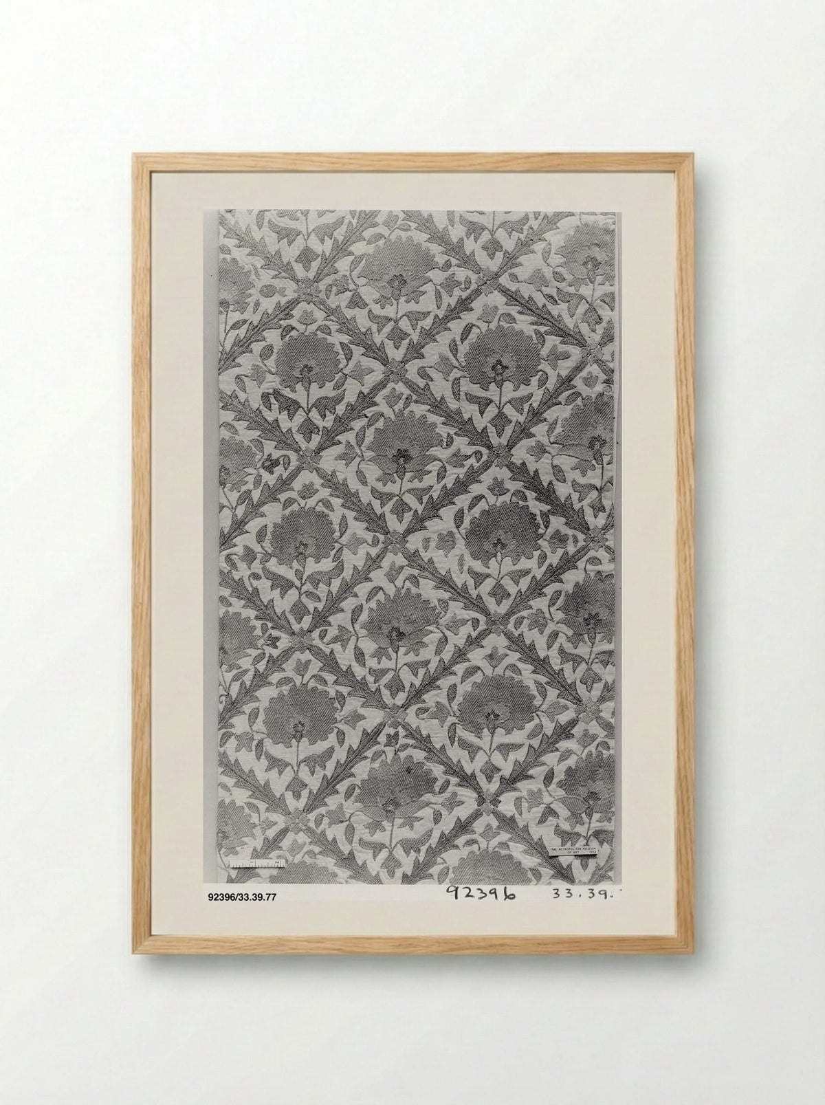 Untitled (Floral Lattice Textile Fragment) - Fine Art Print - Framed Print Wood