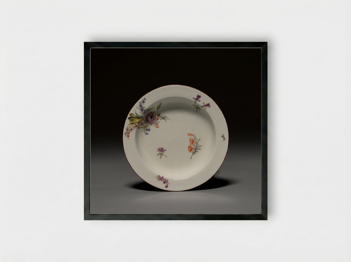 Untitled (Floral Painted Porcelain Dish) - Fine Art Print - Framed Print Black