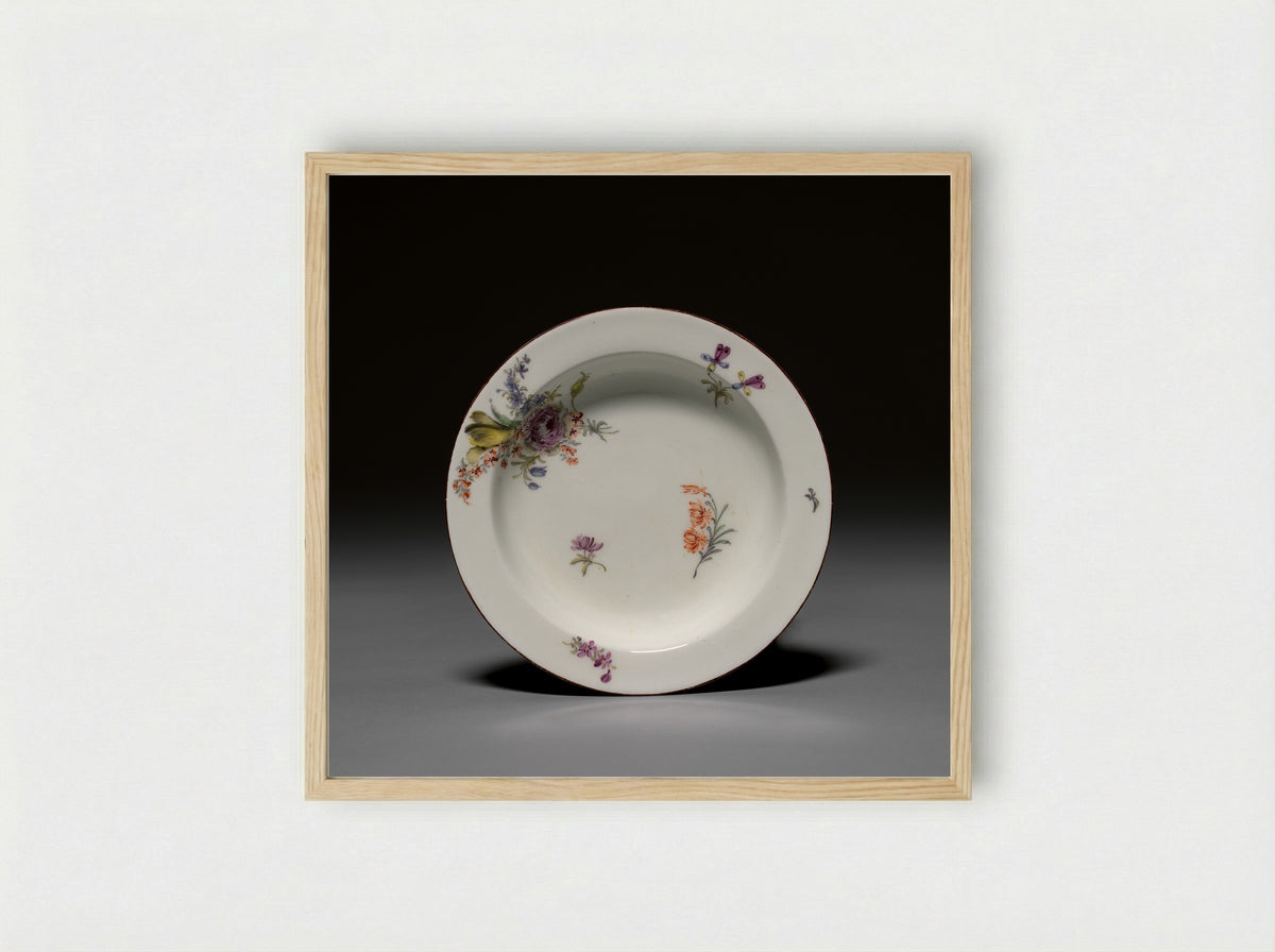 Untitled (Floral Painted Porcelain Dish) - Fine Art Print - Framed Print Wood