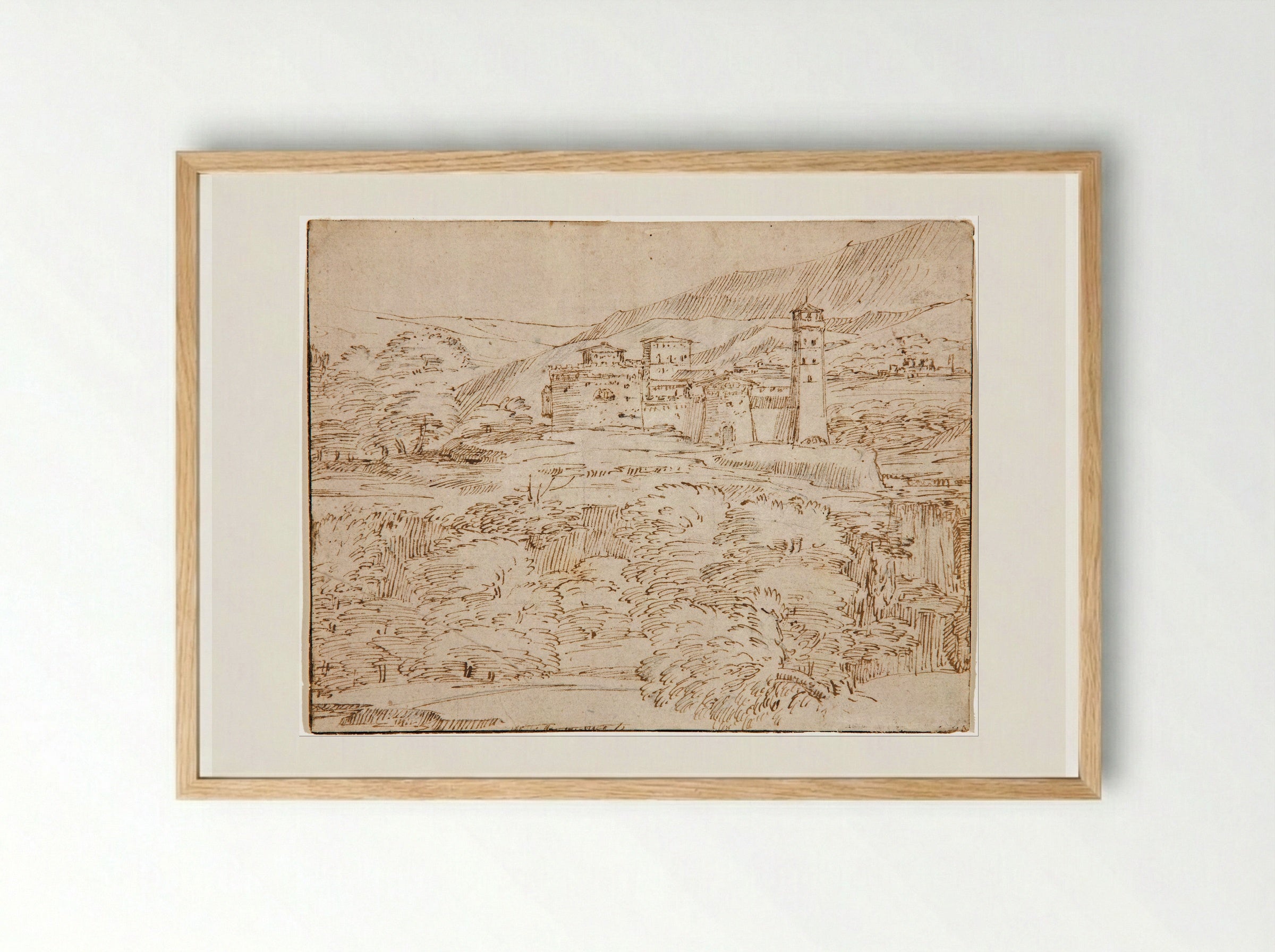 Untitled (Fortified Hillside Town) - Giovanni Francesco Grimaldi - Framed Print Wood