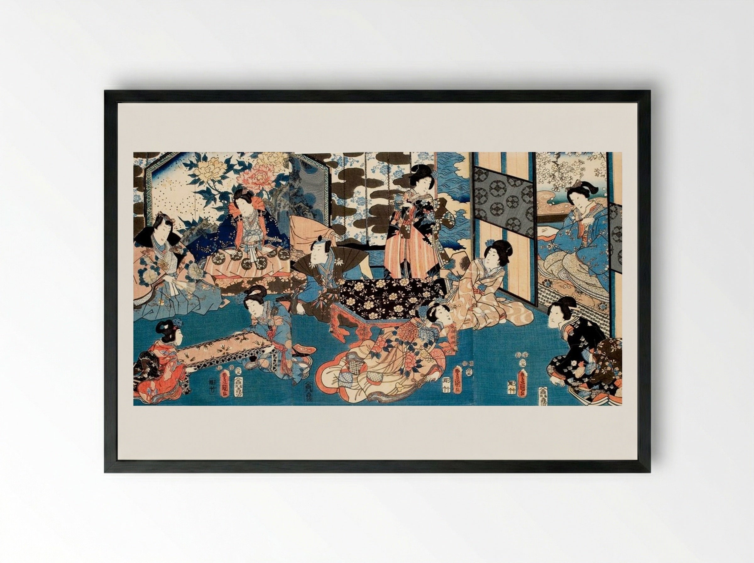 Untitled (Gathering of Figures in an Interior) - Utagawa Kunisada - Framed Print Black