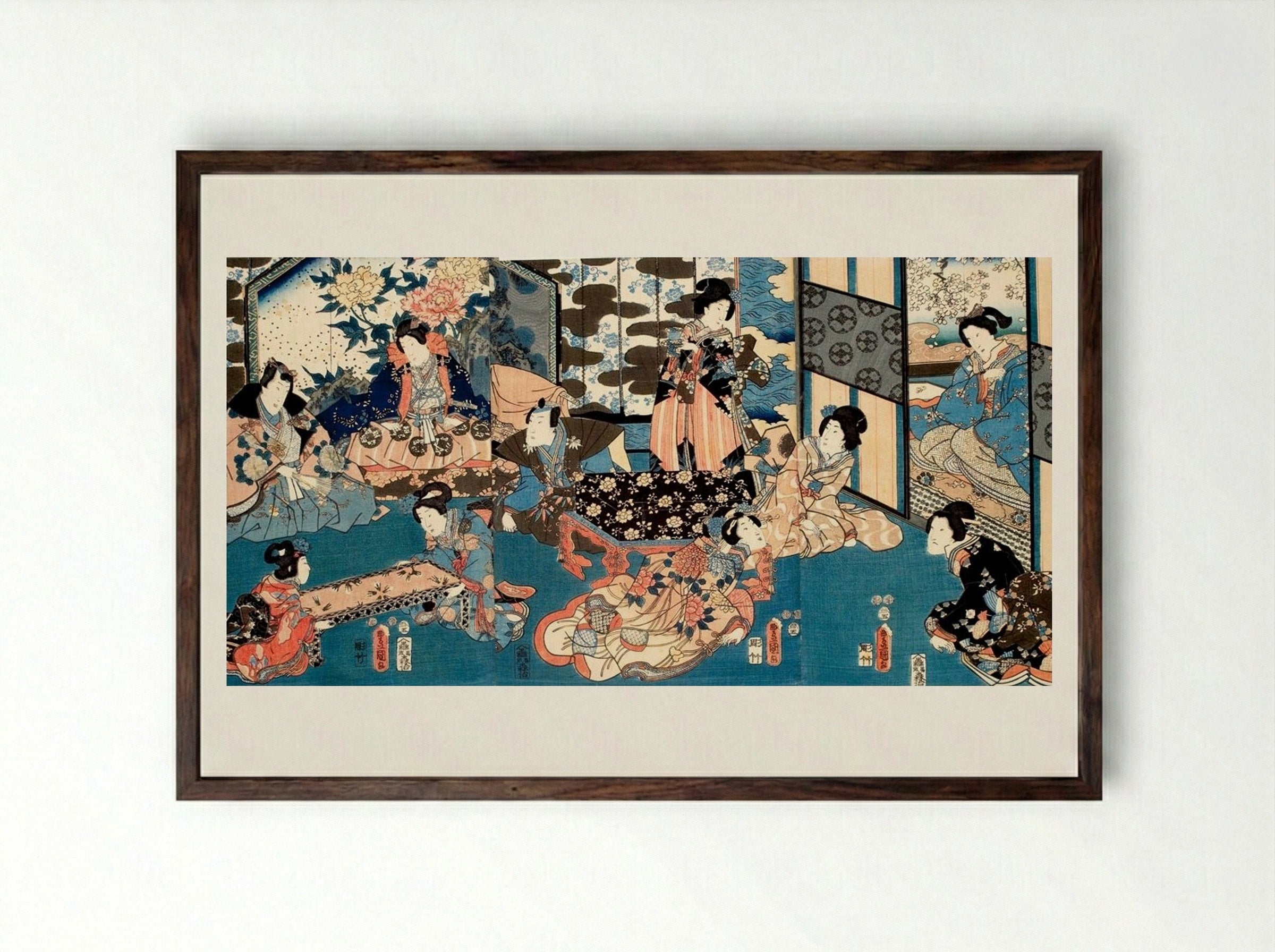 Untitled (Gathering of Figures in an Interior) - Utagawa Kunisada - Framed Print Dark Wood