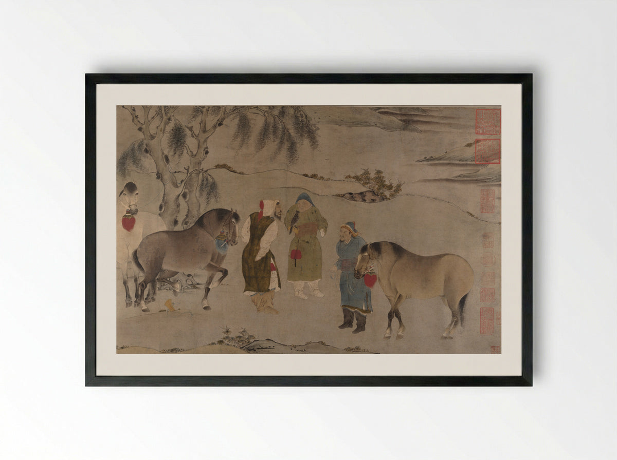 Untitled (Grooms and Horses) - Solis Prints - Framed Print Black