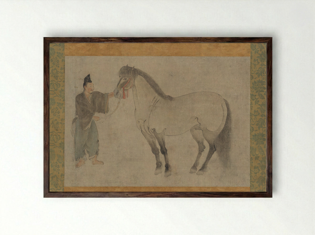 Untitled (Horse and Groom) - Fine Art Print - Framed Print Dark Wood