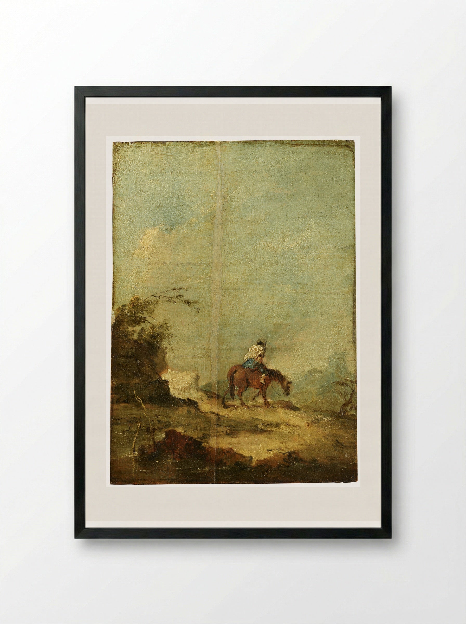 Untitled (Horseman in a Rural Setting) - Francesco Guardi - Framed Print Black