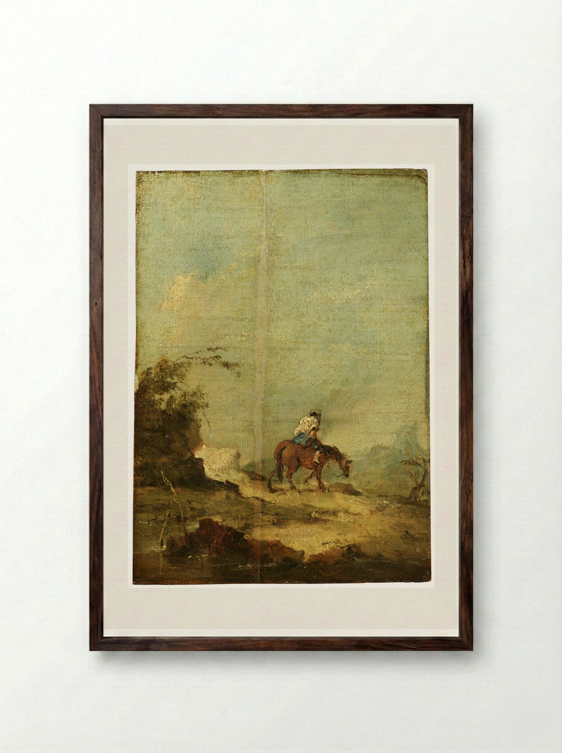 Untitled (Horseman in a Rural Setting) - Francesco Guardi - Framed Print Dark Wood