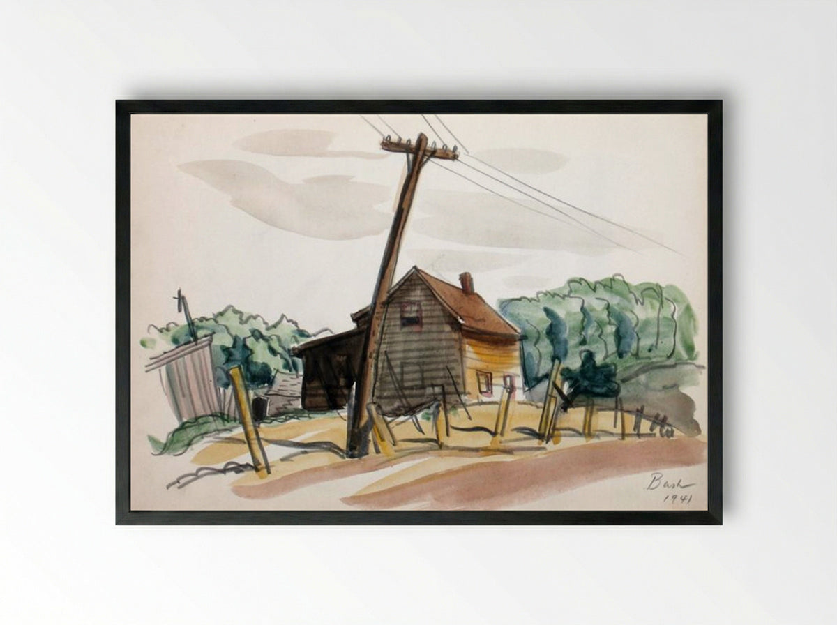 Untitled (House and Telephone Pole) - Jack Bush - Framed Print Black