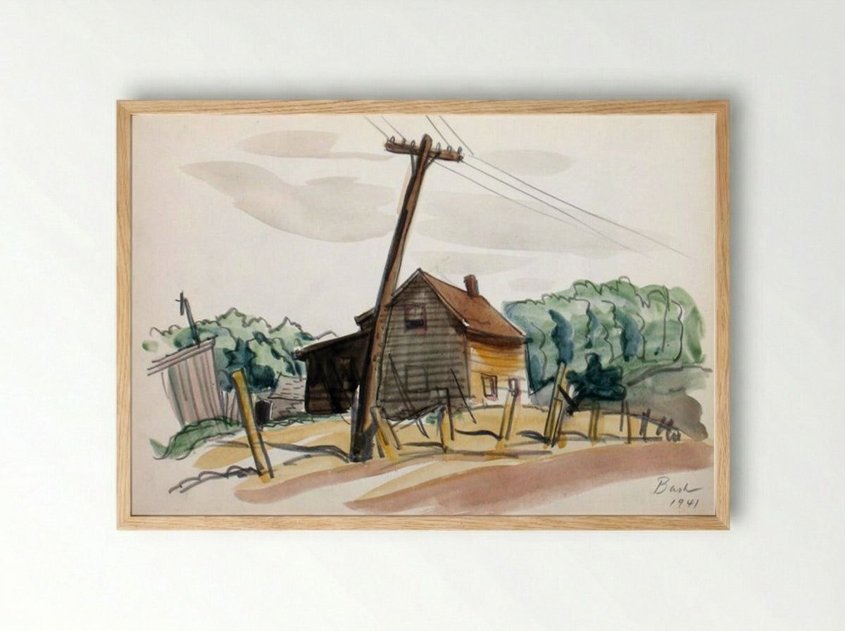 Untitled (House and Telephone Pole) - Jack Bush - Framed Print Wood