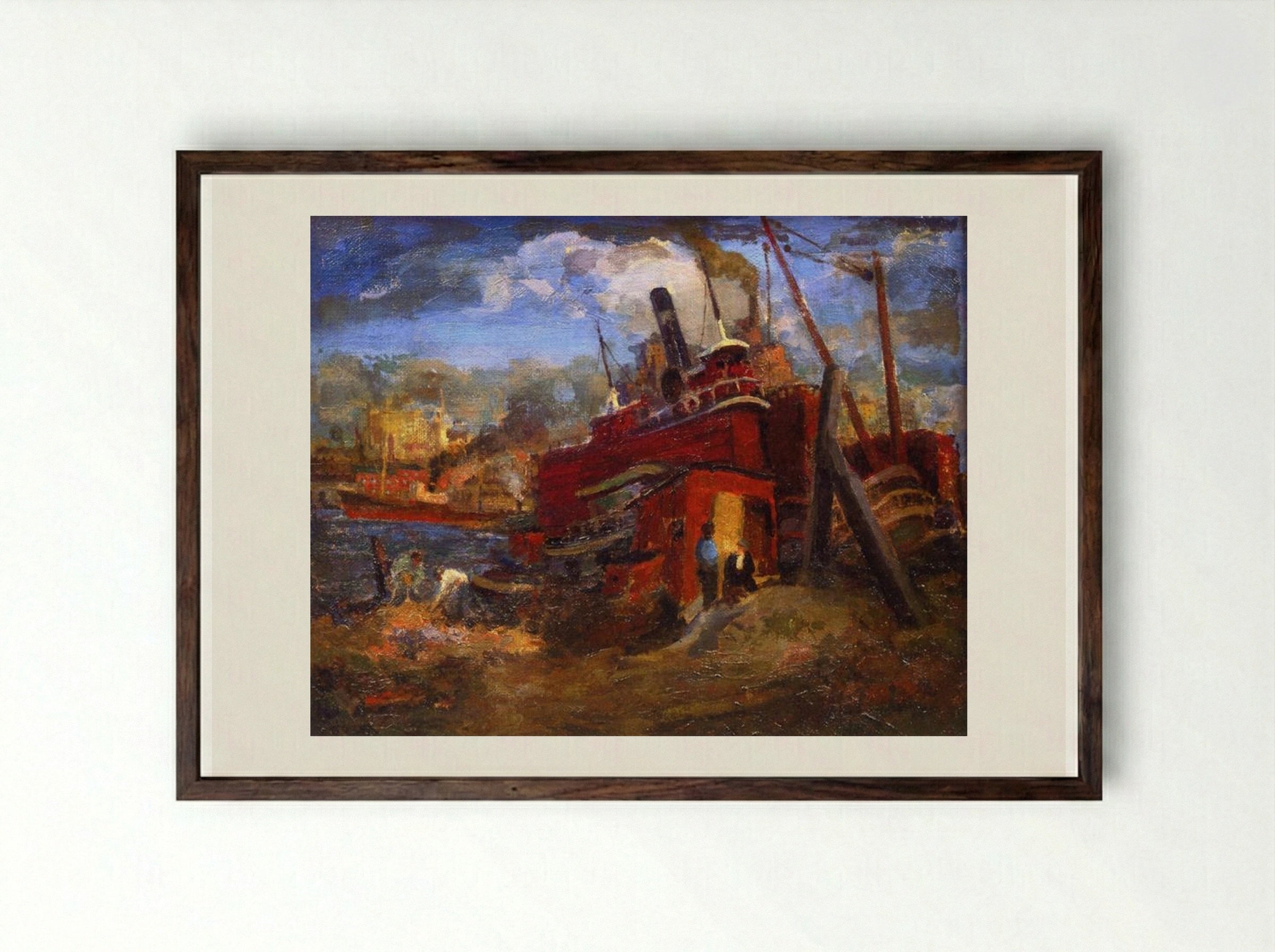 Untitled (Industrial Waterfront) - Robert Spencer - Framed Print Dark Wood