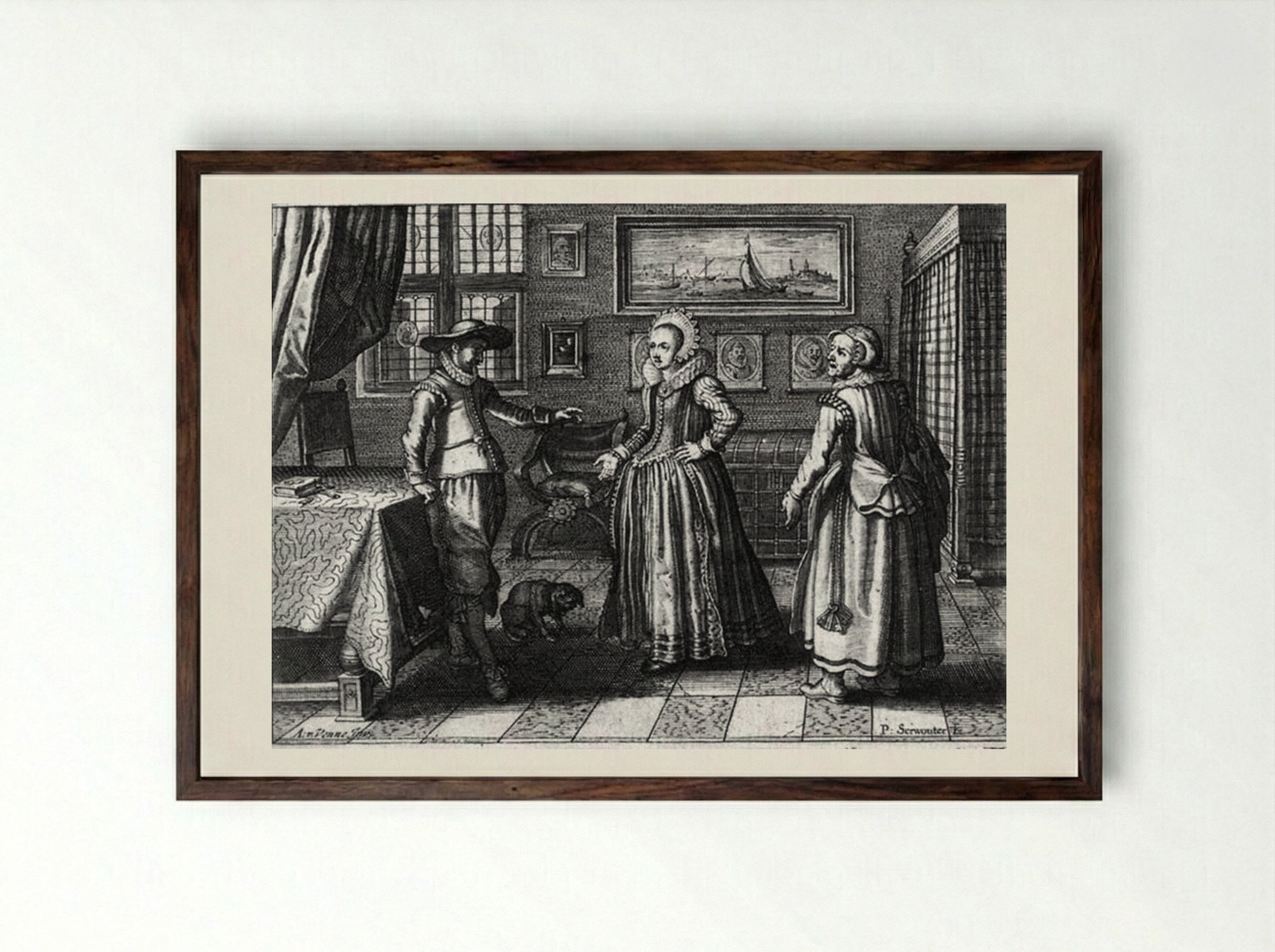 Untitled (Interior Scene with Figures) - Adriaen van de Venne - Framed Print Dark Wood