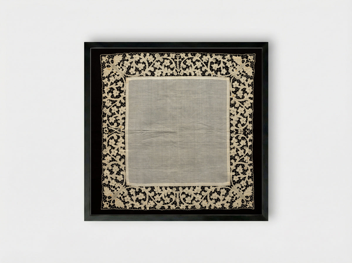 Untitled (Lace Veil with Floral Border) - Fine Art Print - Framed Print Black