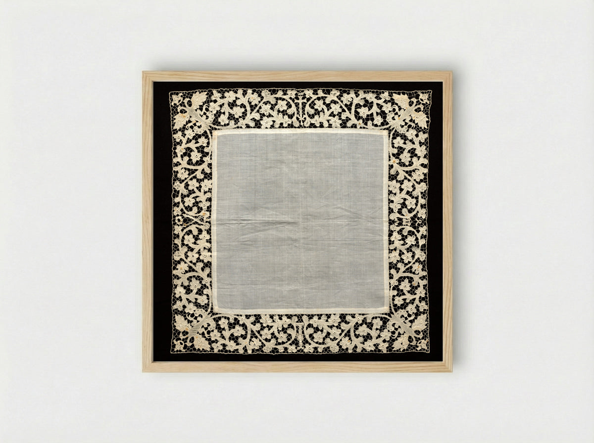 Untitled (Lace Veil with Floral Border) - Fine Art Print - Framed Print Wood