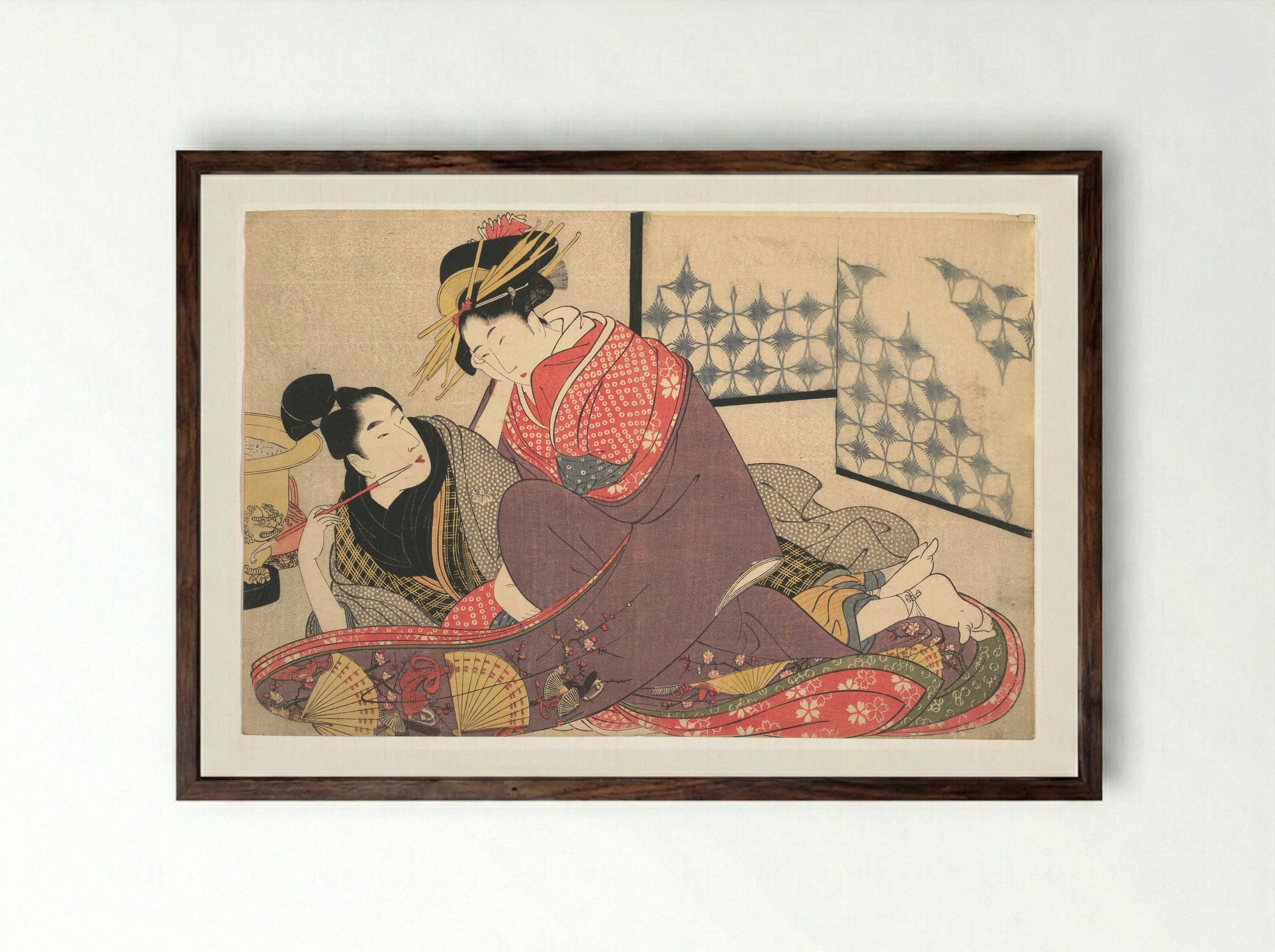 Untitled (Lovers in Interior) - Kitagawa Utamaro - Framed Print Dark Wood
