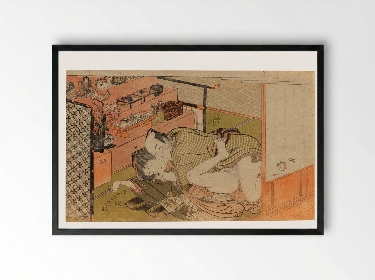 Untitled (Lovers in an Interior) - Isoda Koryūsai - Framed Print Black