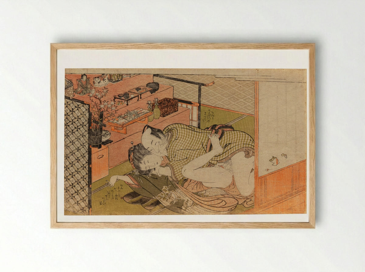 Untitled (Lovers in an Interior) - Isoda Koryūsai - Framed Print Wood