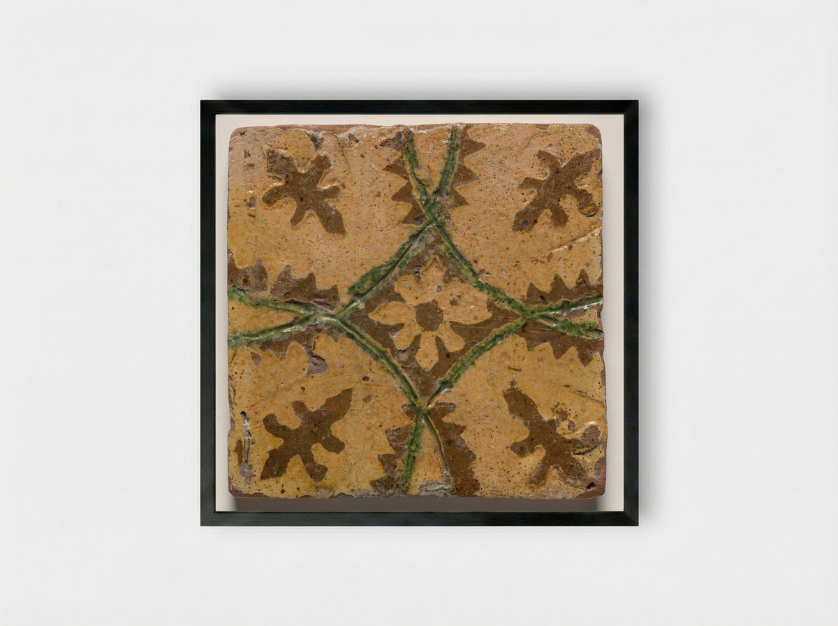 Untitled (Medieval Floor Tile with Floral Motif) - Fine Art Print - Framed Print Black