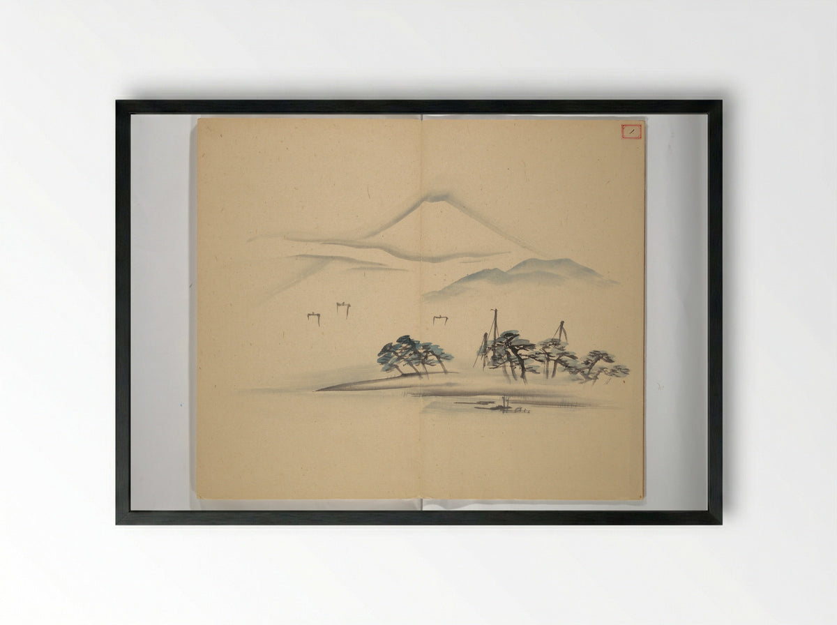 Untitled (Mount Fuji and Pine Trees) - Koiso Zensetsusō - Framed Print Black