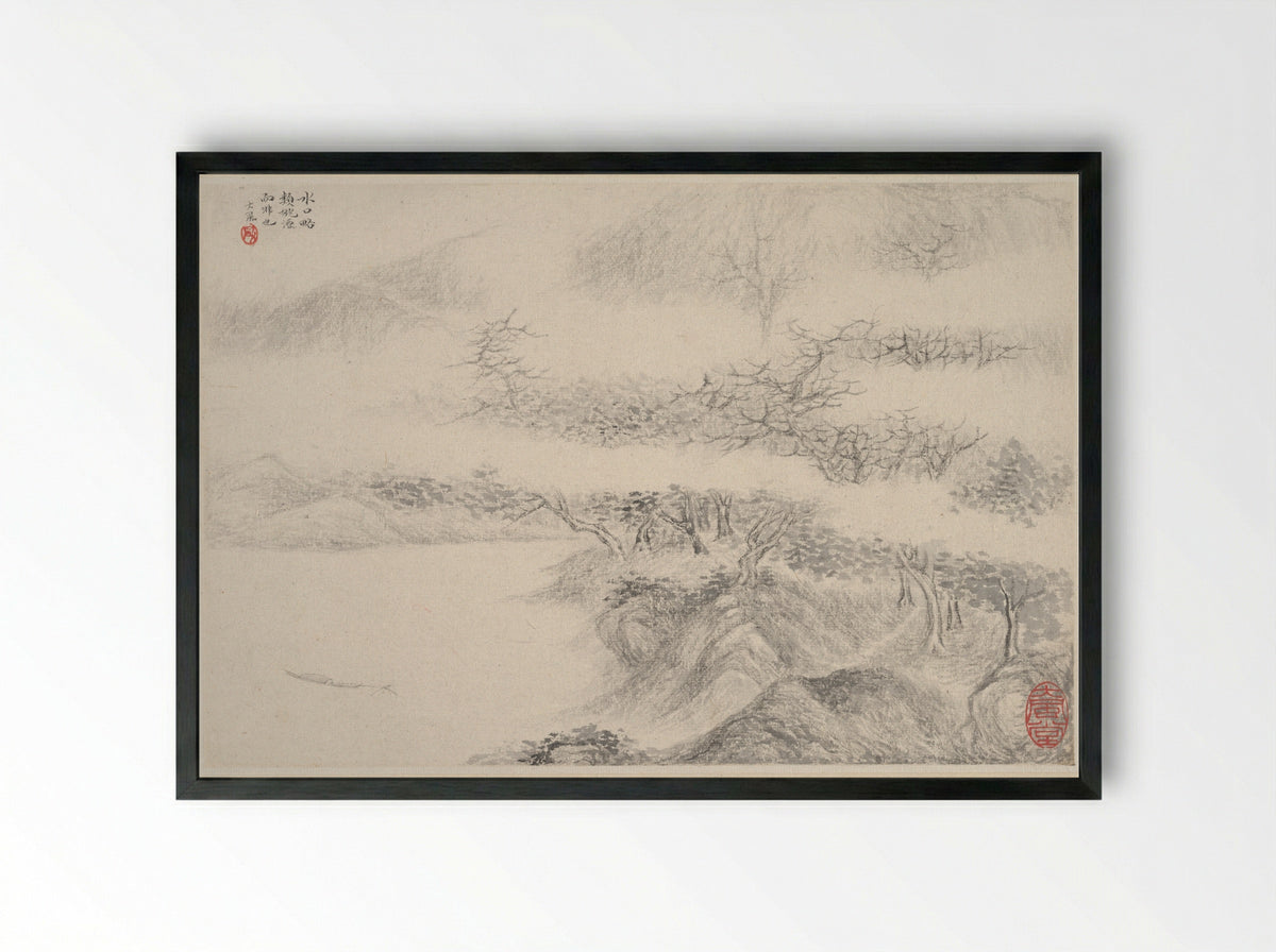 Untitled (Mountainous River Scene) - Zhang Feng - Framed Print Black