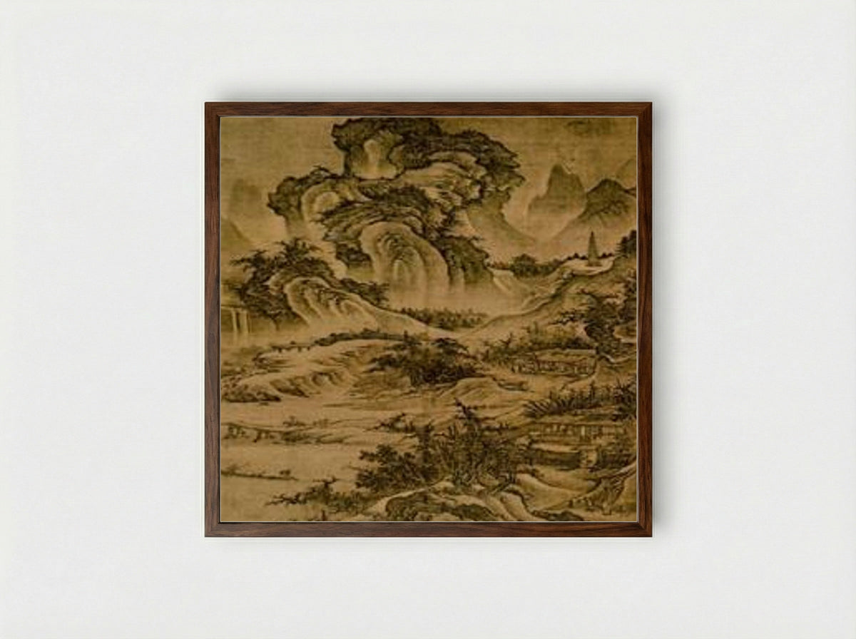 Untitled (Mountainous River Scene) - Guo Xi - Framed Print Dark Wood